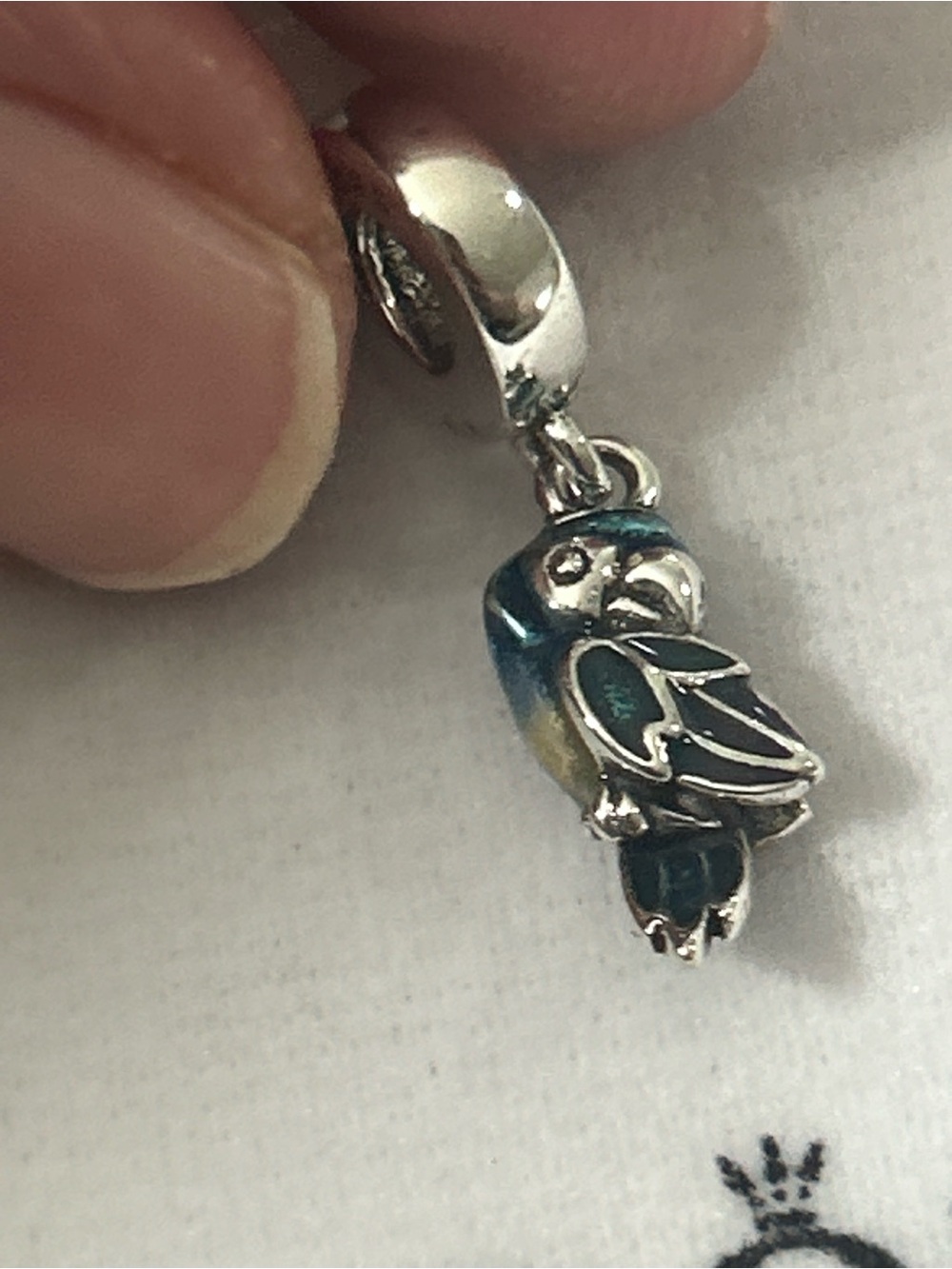 Pandora Silver Parrot Charm with Blue and Teal Enamel